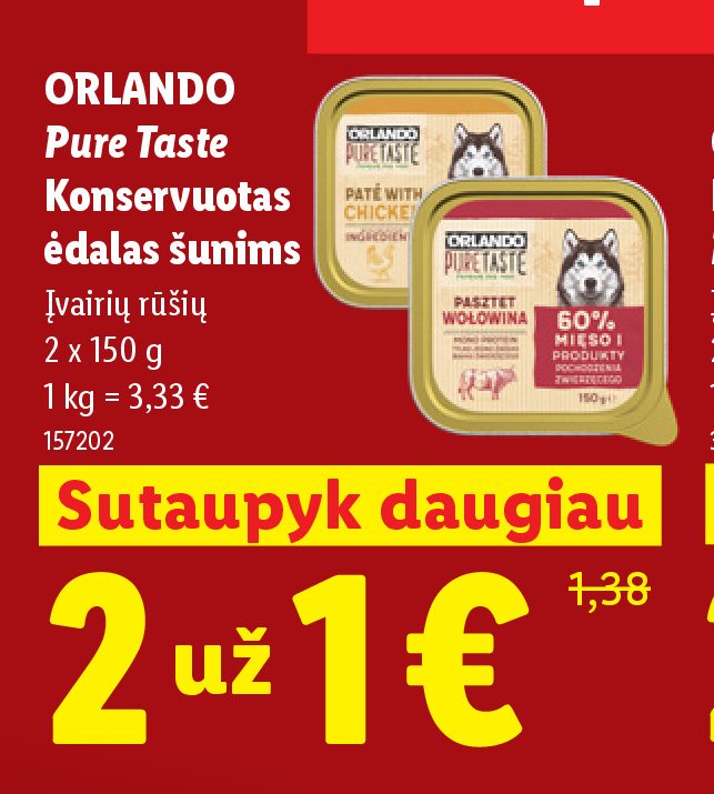 ORLANDO Pure Taste Konservuotas ėdalas šunims, 2 x 150 g