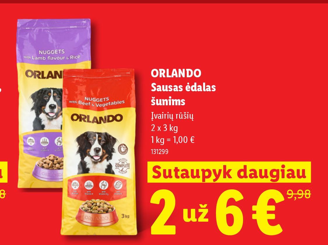 ORLANDO Sausas ėdalas šunims, 2 x 3 kg