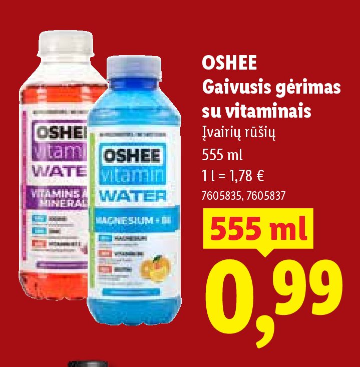 OSHEE Gaivusis gėrimas su vitaminais, 555 ml