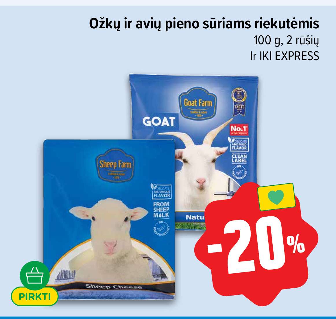 Ožkų ir avių pieno sūriams riekutėmis, 100 g