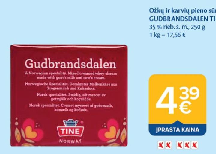 Ožkų ir karvių pieno sūris GUDBRANDSDALEN TINE, 250 g