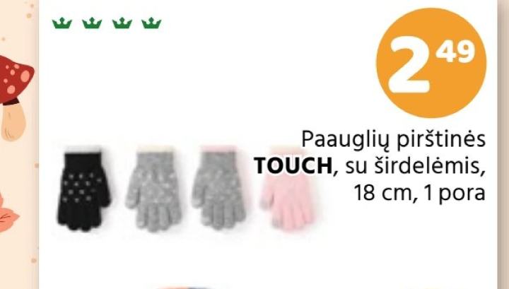 Paauglių pirštinės TOUCH, 18 cm
