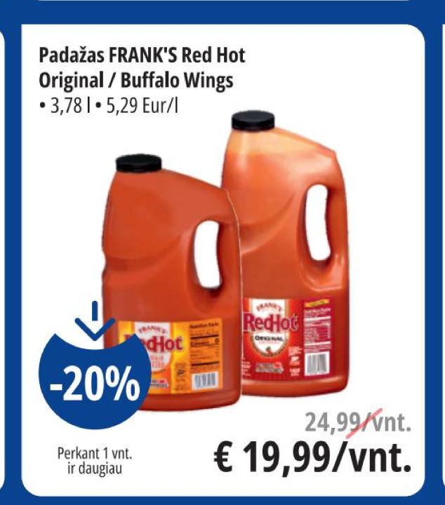 Padažas FRANK'S Red Hot Original / Buffalo Wings, 3.78 l