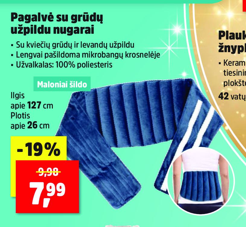 Pagalvė su grūdų užpildu nugarai, 127 cm