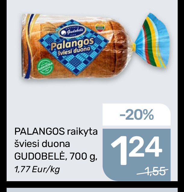 PALANGOS raikyta šviesi duona GUDOBELĖ, 700 g