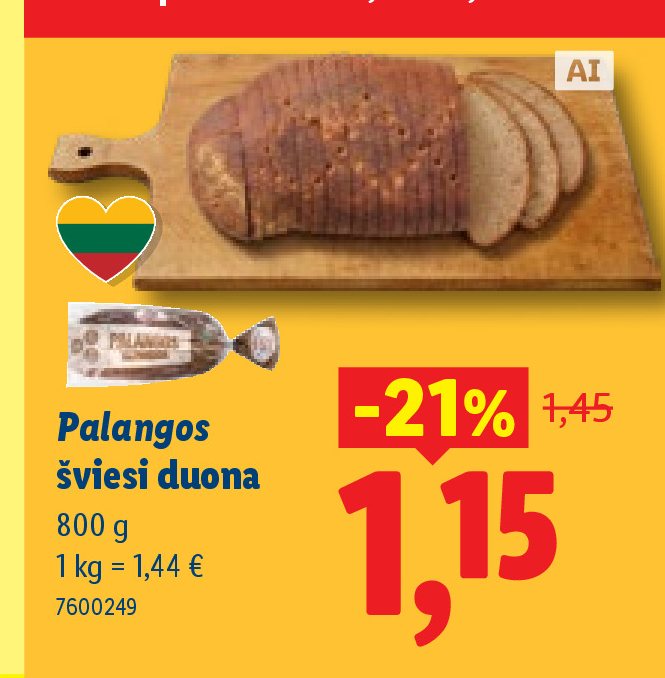 Palangos šviesi duona, 800 g