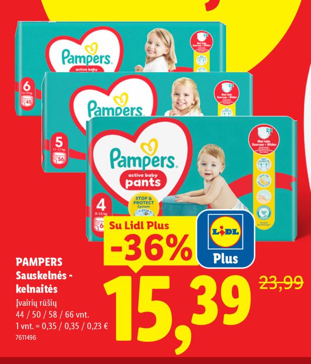 PAMPERS Sauskelnės - kelnaitės, 66 vnt