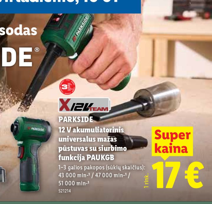 PARKSIDE 12 V akumuliatorinis universalus mažas pūstuvas su siurbimo funkcija PAUKGB, 1 rink.