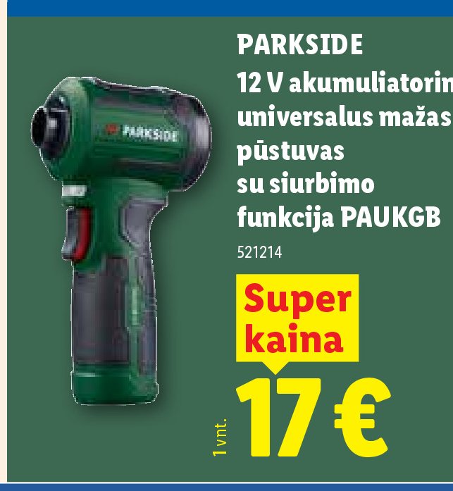 PARKSIDE 12 V akumuliatorinis universalus mažas pūstuvas su siurbimo funkcija PAUKGB