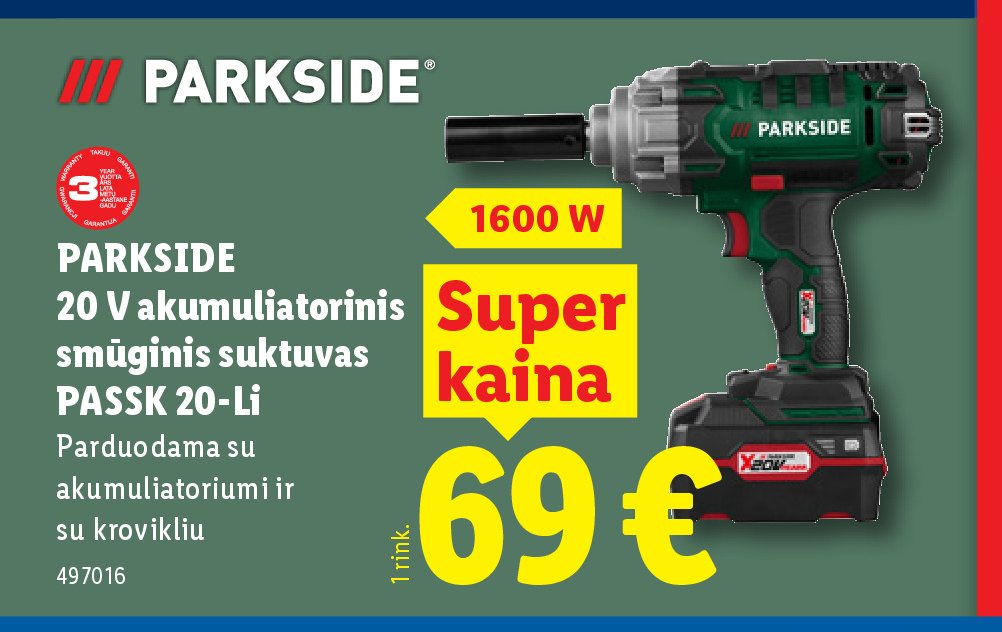 PARKSIDE 20 V akumuliatorinis smūginis suktuvas PASSK 20-Li