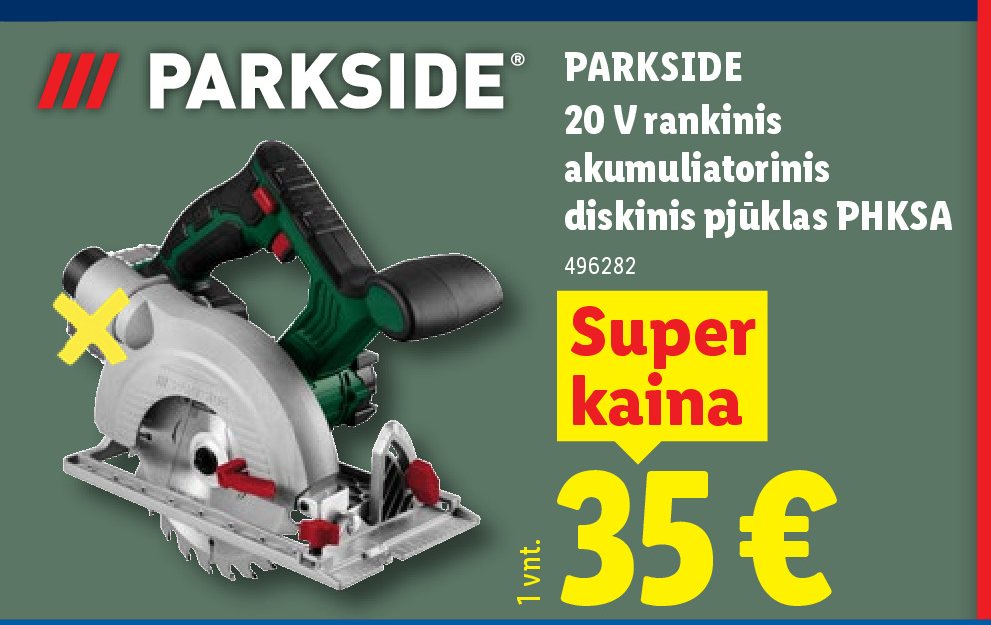 PARKSIDE 20 V rankinis akumuliatorinis diskinis pjūklas PHKSA
