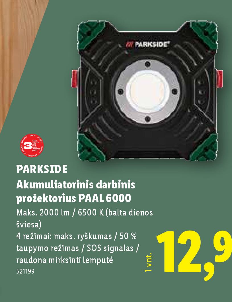 PARKSIDE Akumuliatorinis darbinis prožektorius PAAL 6000