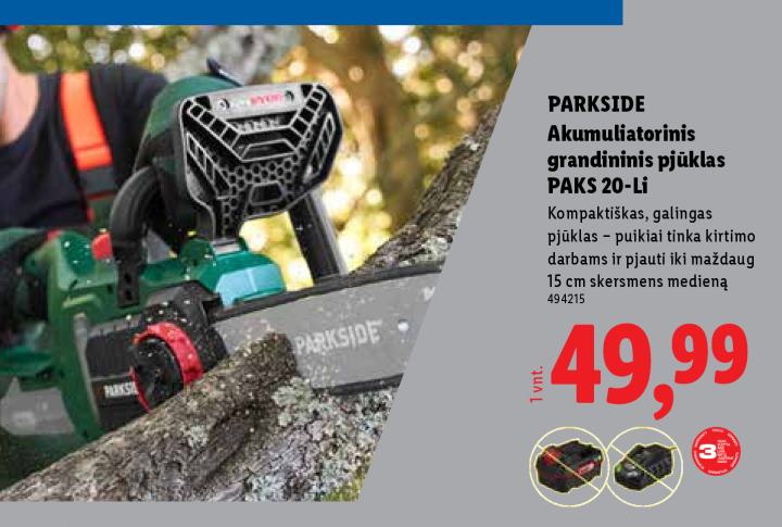 PARKSIDE Akumuliatorinis grandininis pjūklas PAKS 20-Li