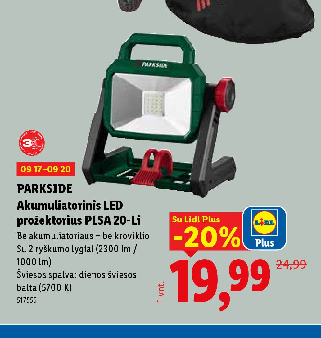 PARKSIDE Akumuliatorinis LED prožektorius PLSA 20-Li
