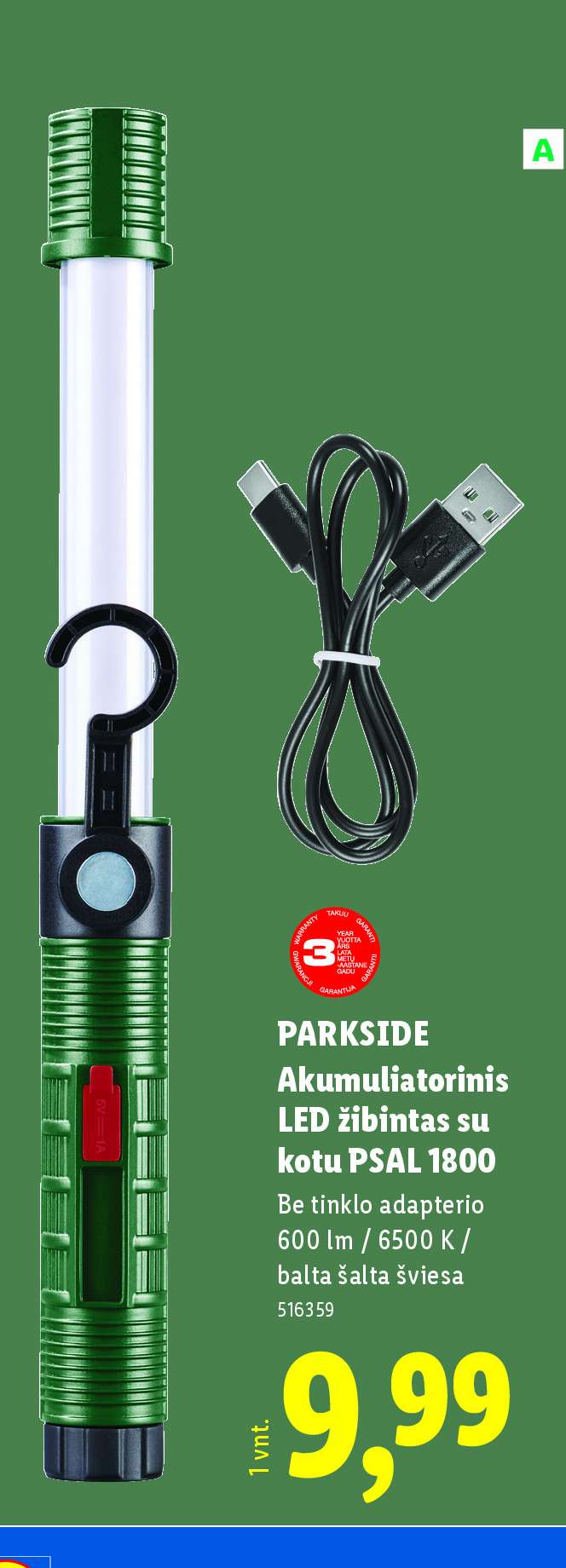 PARKSIDE Akumuliatorinis LED žibintas su kotu PSAL 1800