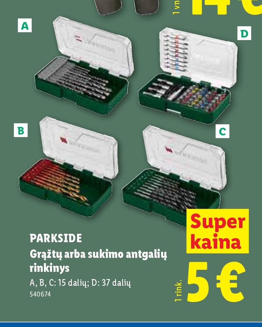 PARKSIDE Grąžtų arba sukimo antgalių rinkinys, 1 rink.