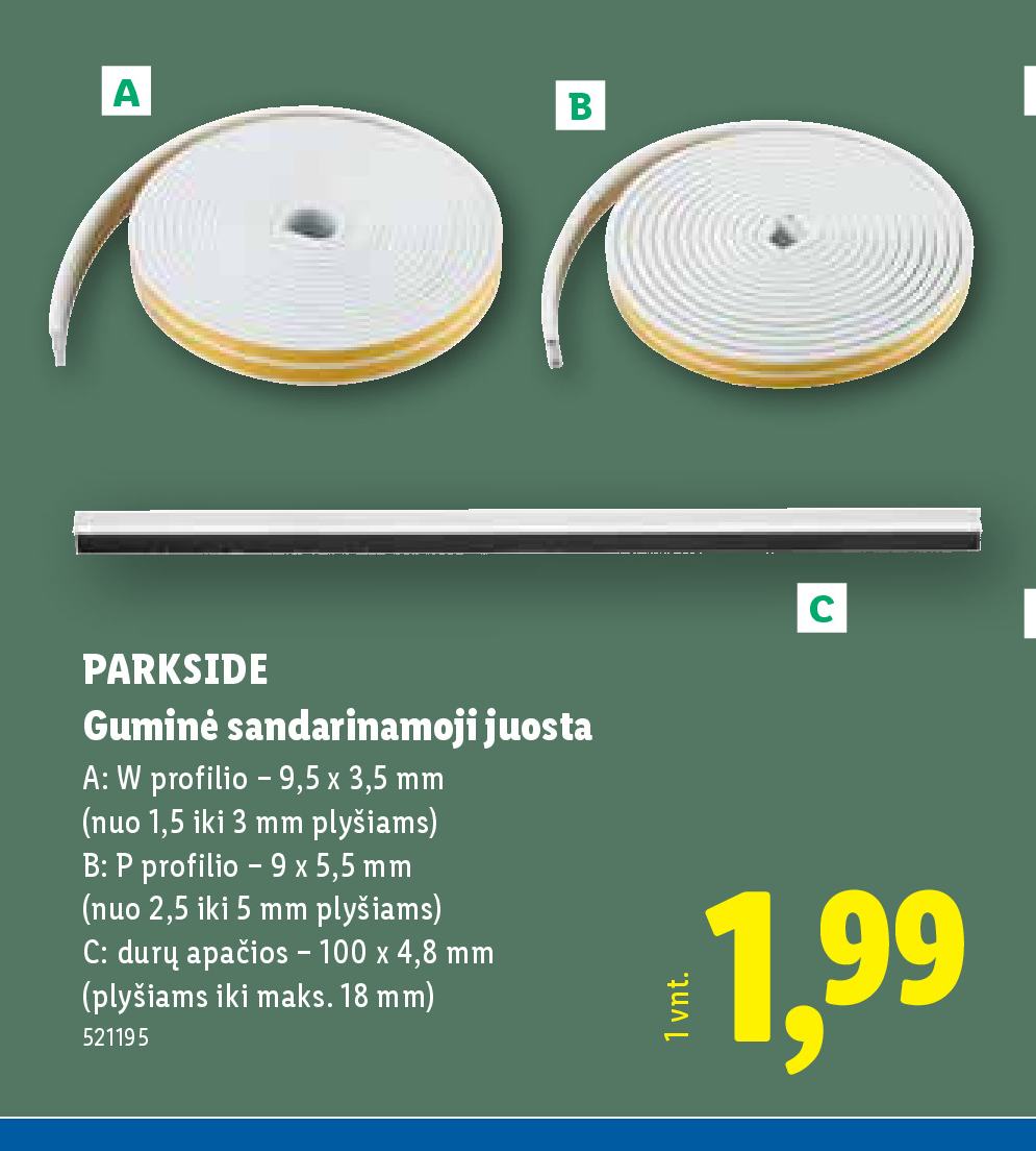 PARKSIDE Guminė sandarinamoji juosta, 9.5 x 3.5 mm