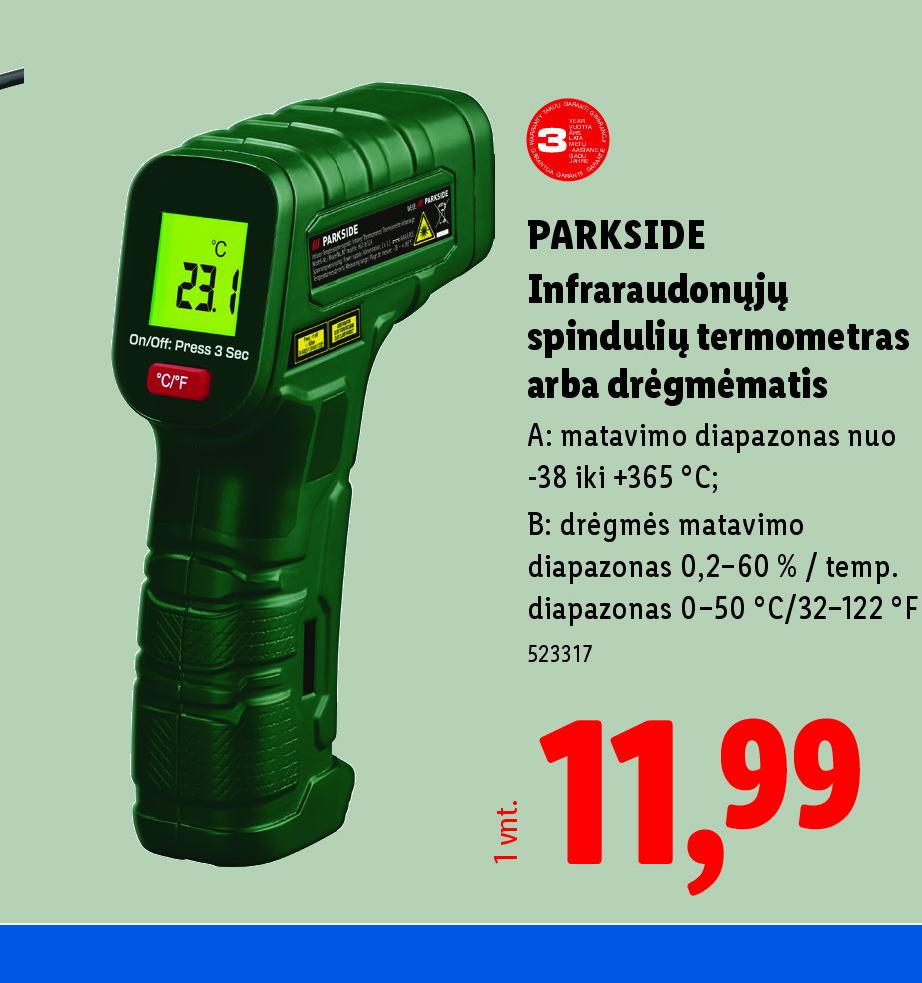 PARKSIDE Infraraudonųjų spindulių termometras arba drėgmėmatis