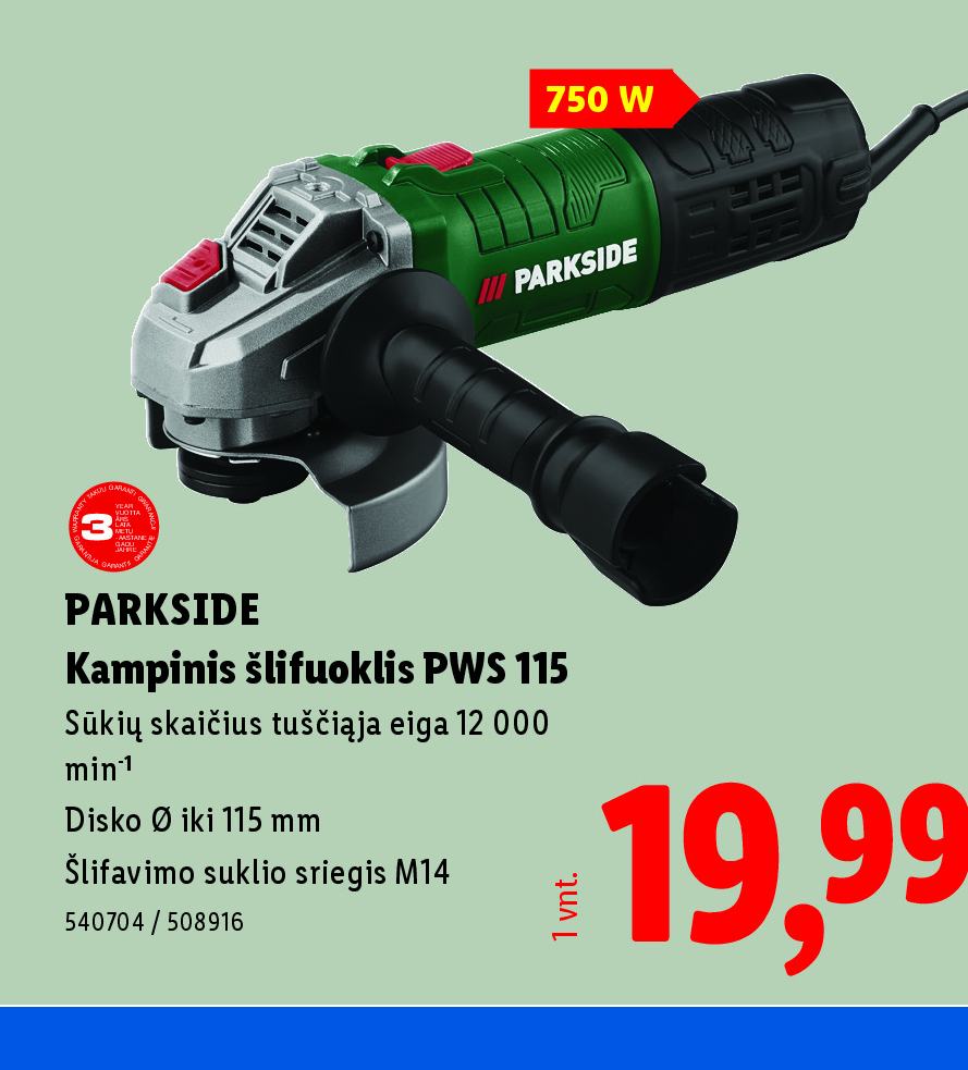 PARKSIDE Kampinis šlifuoklis PWS 115, 115 mm