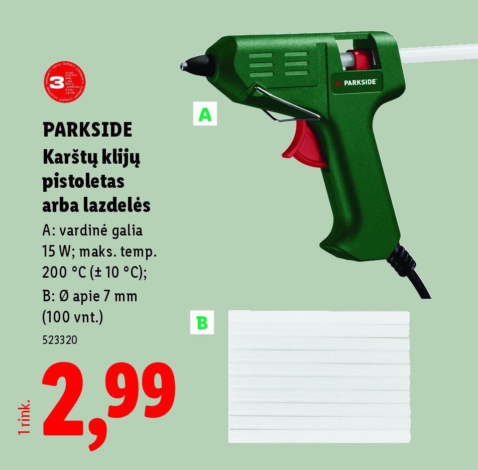 PARKSIDE Karštų klijų pistoletas arba lazdelės