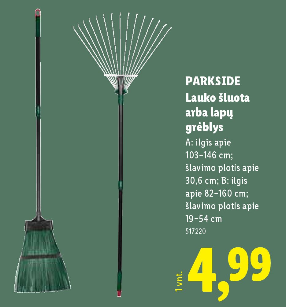 PARKSIDE Lauko šluota arba lapų grėblys, 1 vnt