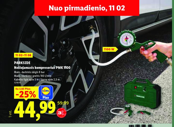 PARKSIDE Nešiojamasis kompresorius PMK 1100