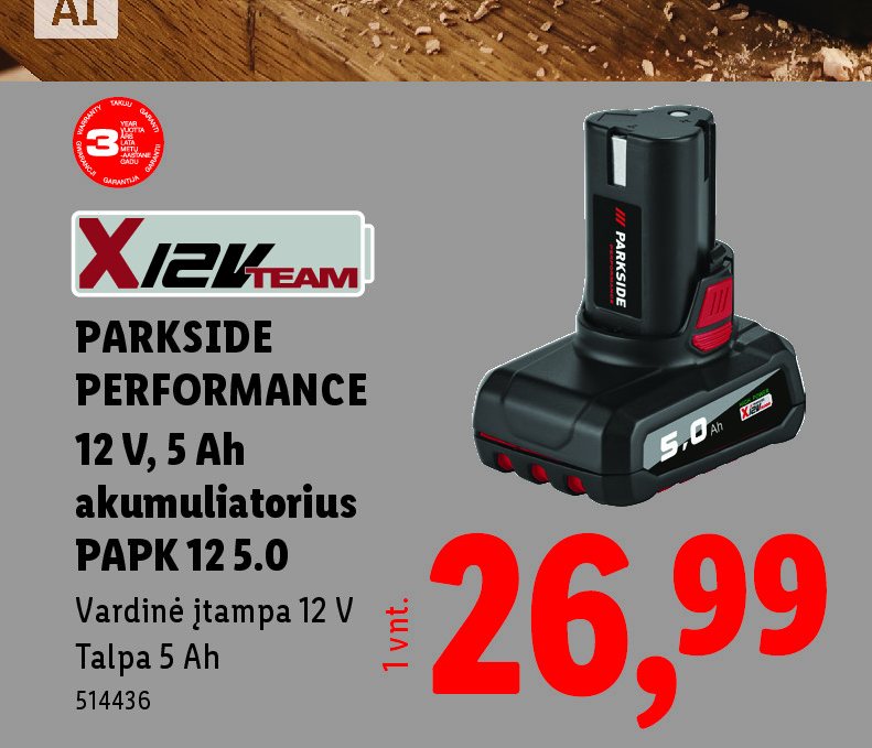 PARKSIDE PERFORMANCE 12 V, 5 Ah akumuliatorius PAPK 12 5.0