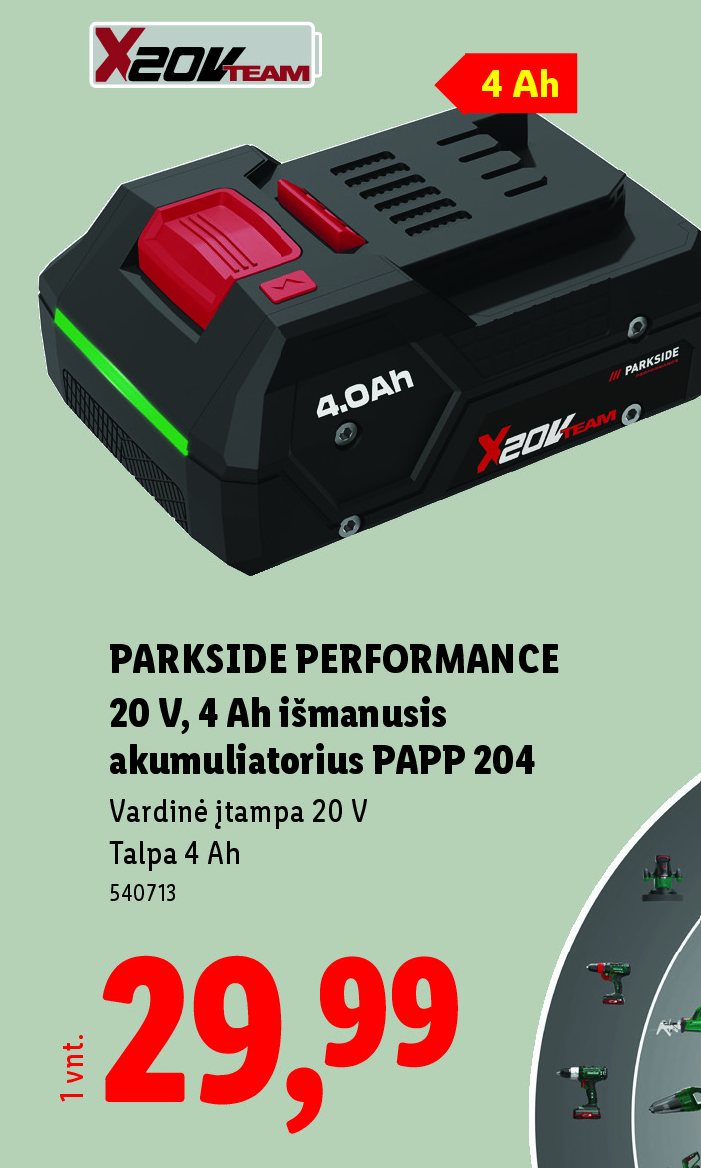 PARKSIDE PERFORMANCE 20 V, 4 Ah išmanusis akumuliatorius PAPP 204