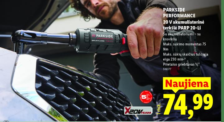 PARKSIDE PERFORMANCE 20 V akumuliatorinė terkšlė PARP 20-Li