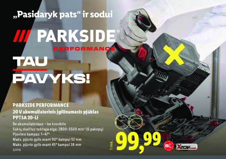 PARKSIDE PERFORMANCE 20 V akumuliatorinis įgilinamasis pjūklas PPTSA 20-Li, 52 mm
