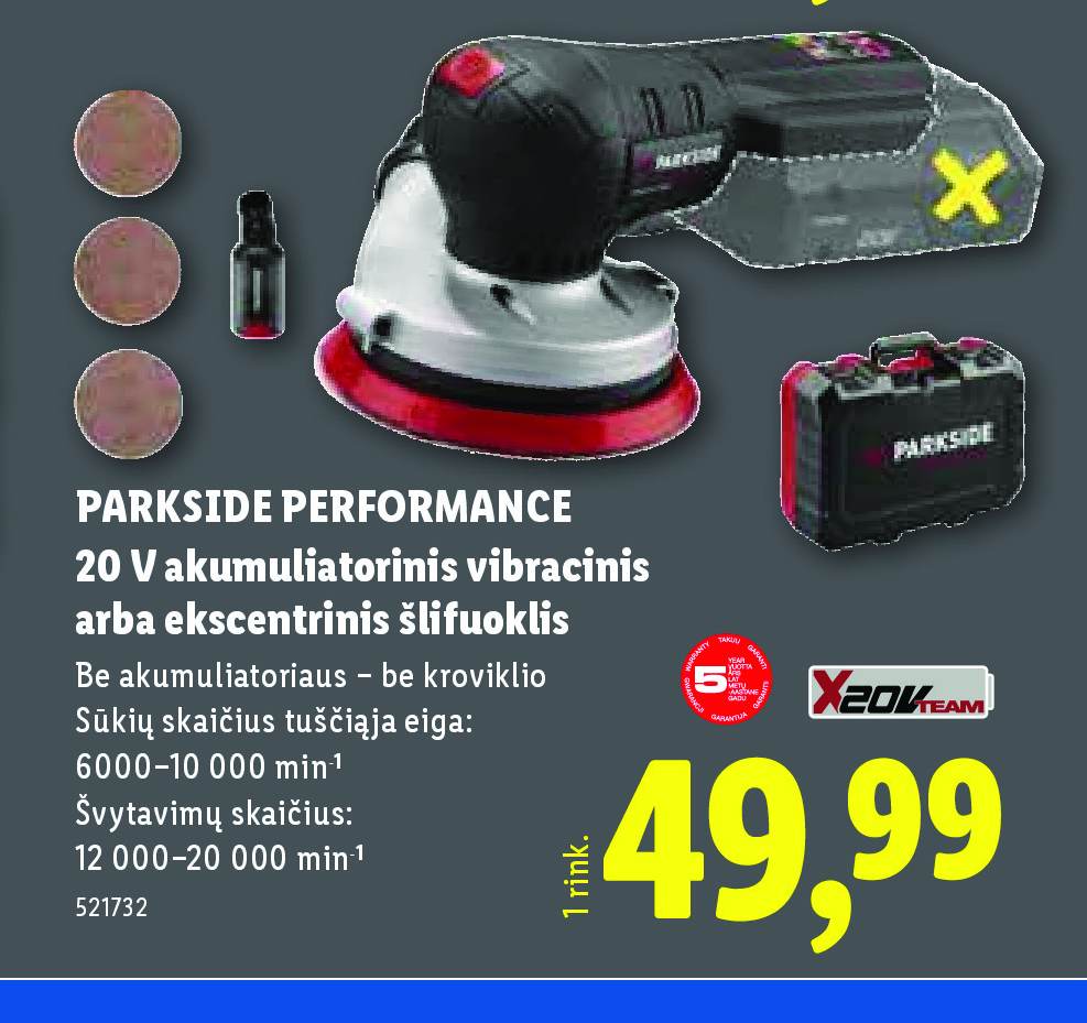 PARKSIDE PERFORMANCE 20 V akumuliatorinis vibracinis arba ekscentrinis šlifuoklis