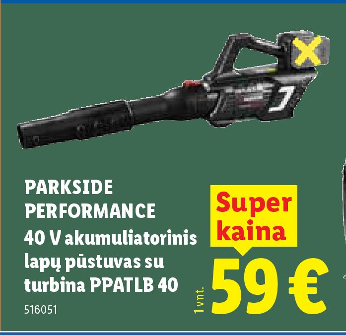 PARKSIDE PERFORMANCE 40 V akumuliatorinis lapų pūstuvas su turbina PPATLB 40