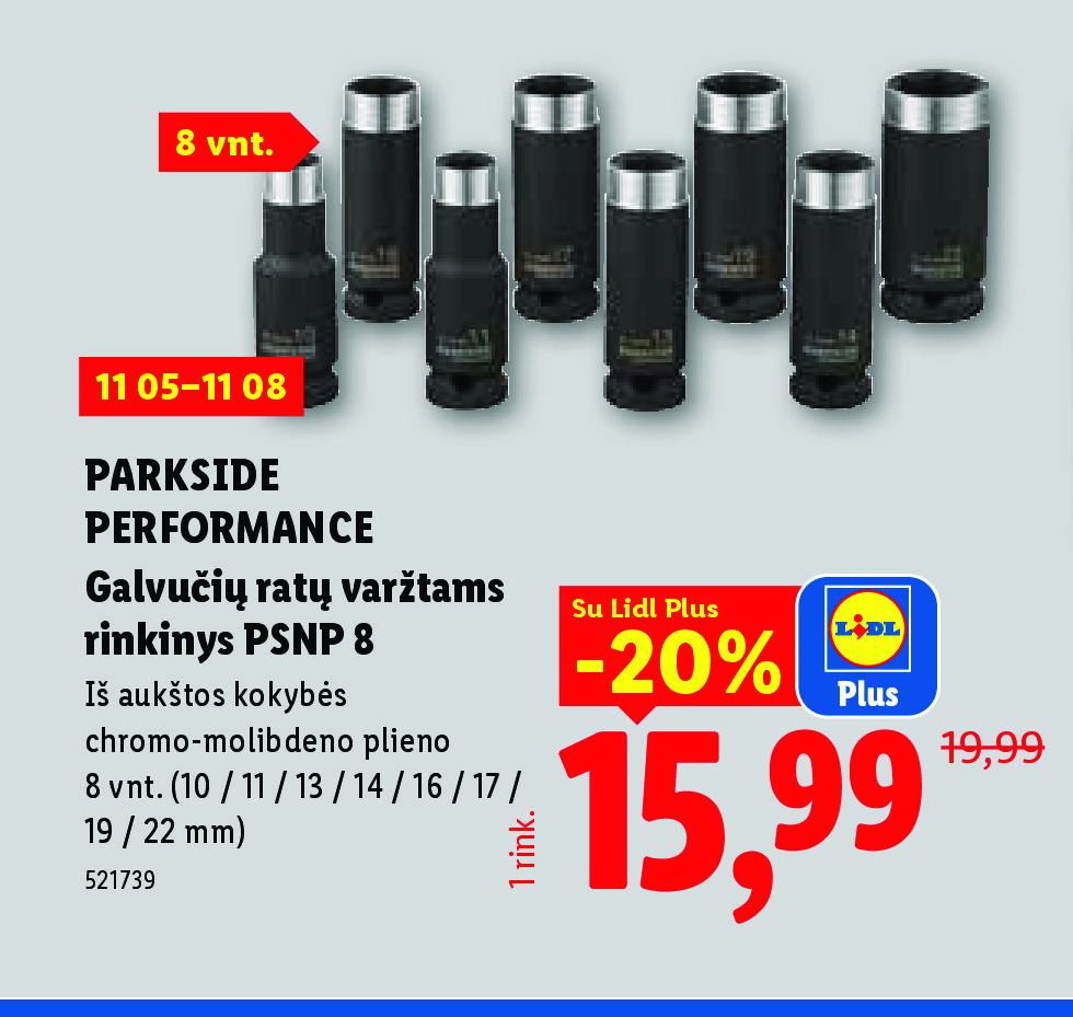 PARKSIDE PERFORMANCE Galvučių ratų varžtams rinkinys PSNP 8, 8 vnt