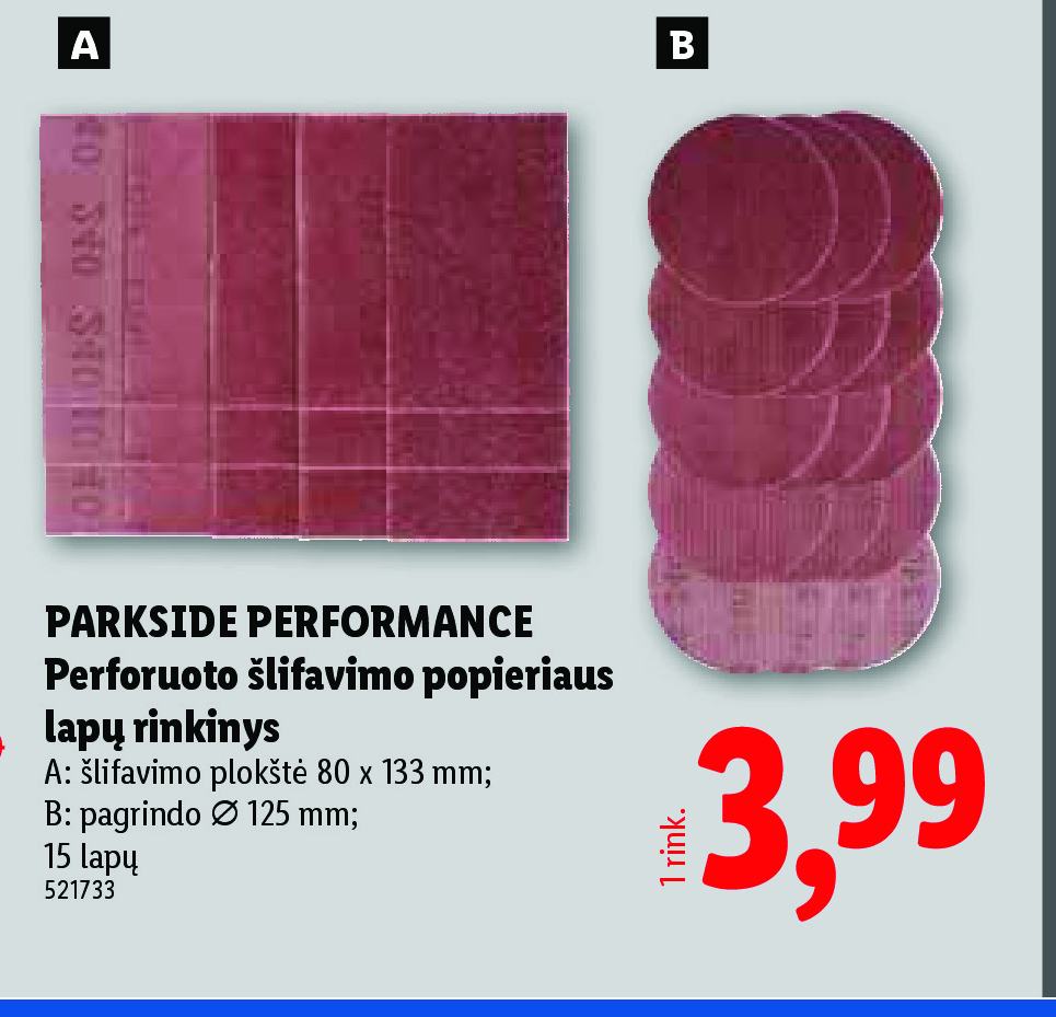 PARKSIDE PERFORMANCE Perforuoto šlifavimo popieriaus lapų rinkinys, 80 x 133 mm