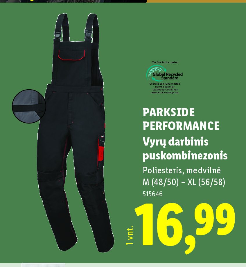 PARKSIDE PERFORMANCE Vyrų darbinis puskombinezonis, 1 vnt