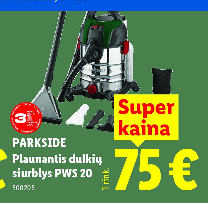 PARKSIDE Plaunantis dulkių siurblys PWS 20, 1 rink.