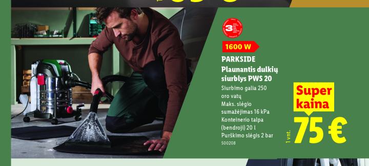 PARKSIDE Plaunantis dulkių siurblys PWS 20, 1 vnt