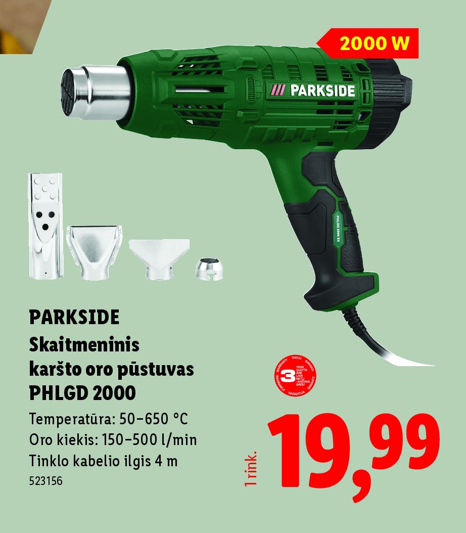PARKSIDE Skaitmeninis karšto oro pūstuvas PHLGD 2000, 500 l