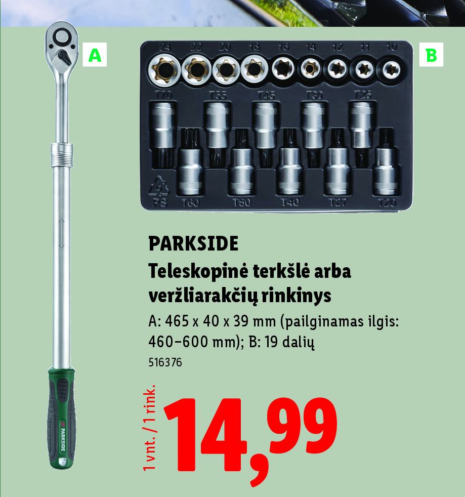 PARKSIDE Teleskopinė terkšlė arba veržliarakčių rinkinys, 40 x 39 mm