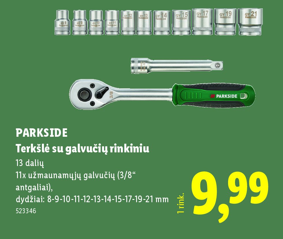 PARKSIDE Terkšlė su galvučių rinkiniu, 21 mm