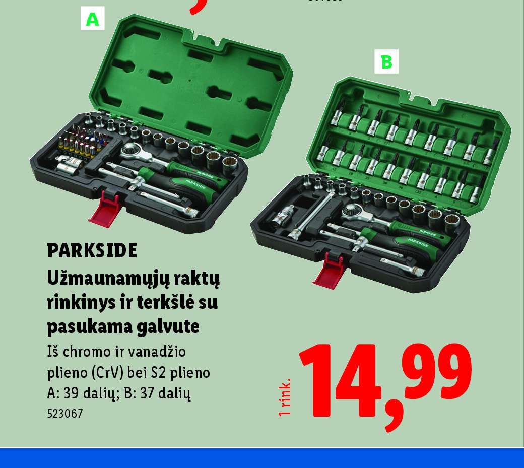 PARKSIDE Užmaunamųjų raktų rinkinys ir terkšlė su pasukama galvute
