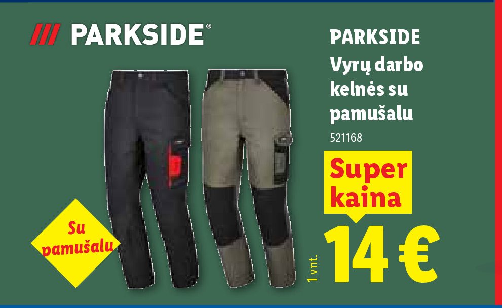 PARKSIDE Vyrų darbo kelnės su pamušalu, 1 vnt