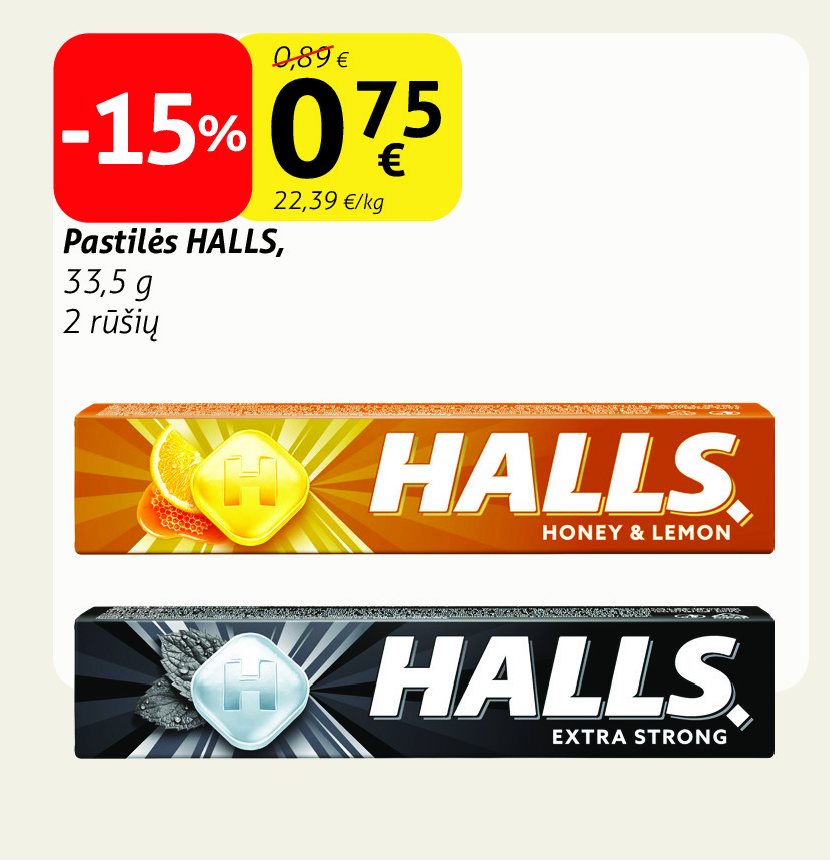 Pastilės HALLS, 33.5 g