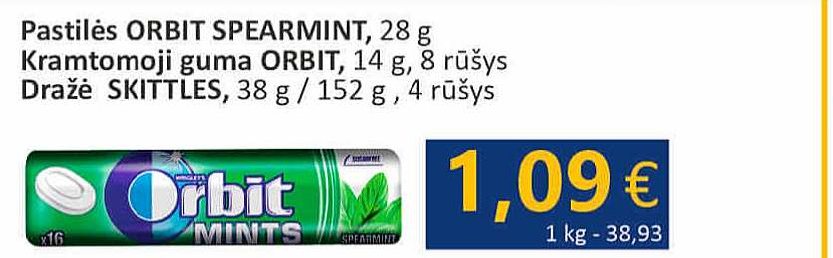 Pastilės ORBIT SPEARMINT, 28 g