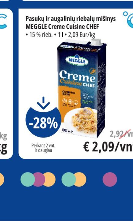 Pasukų ir augalinių riebalų mišinys MEGGLE Creme Cuisine CHEF, 1 l