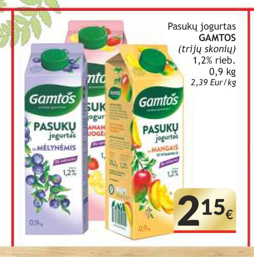 Pasukų jogurtas GAMTOS (trijų skonių), 0.9 kg
