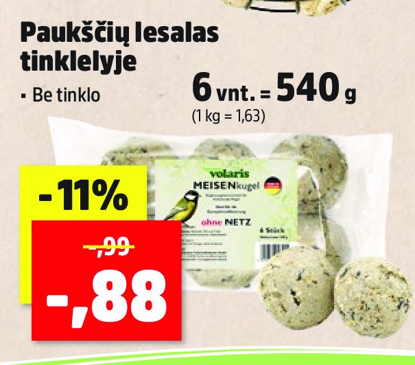 Paukščių lesalas tinklelyje, 6 vnt