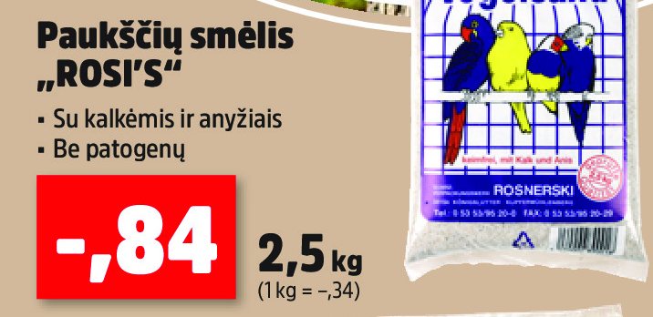 Paukščių smėlis „ROSI'S“, 2.5 kg