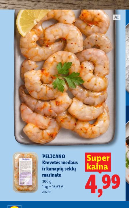 PELICANO Krevetės medaus ir kanapių sėklų marinate, 300 g
