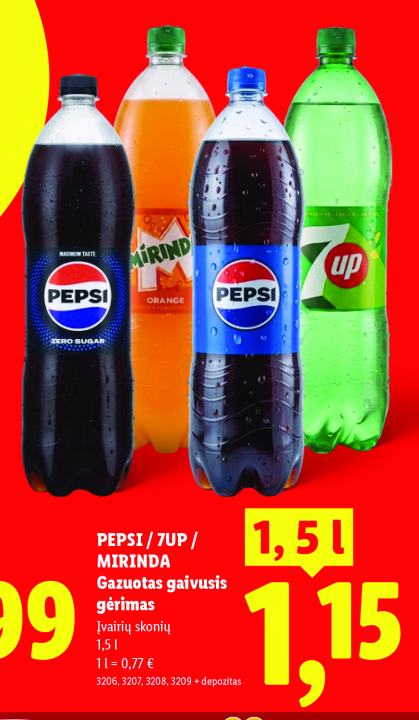 PEPSI / 7UP / MIRINDA Gazuotas gaivusis gėrimas, 1.5 l